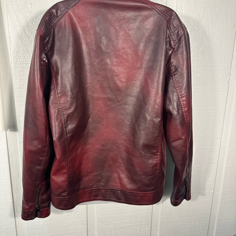 Burgundy Faux Leather Bomber Jacket No Size See Measurements EUC - Picture 8 of 11